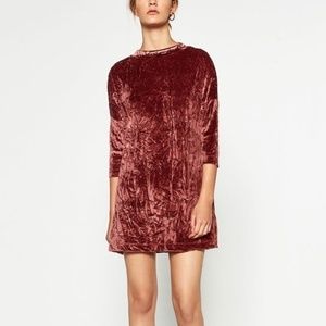 Zara Pink Crushed & Crinkled Velvet Dress
